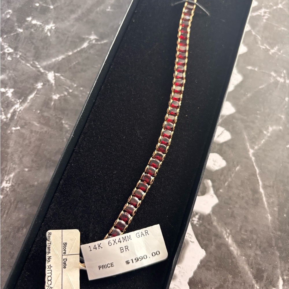 14K Gold Red Garnet Bracelet